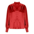 thumbnail image 7 of Delliss Women's Soft Satin Silk Shirt Pleated Long Sleeve Work Top Red XL, 7 of 7