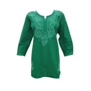 Mogul Womens Blouse Green Embroidered Indian Kurti Tunic Top  Shirt