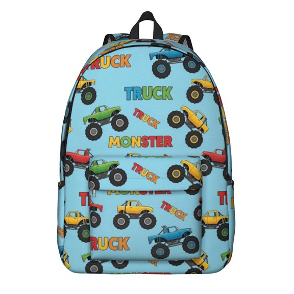 Monster Cartoon Truck Blue Pattern Backpack for School, Cute School Bag with Adjustable Shoulder Straps and Padded Back, 15.7"x11.8"x5.5"
