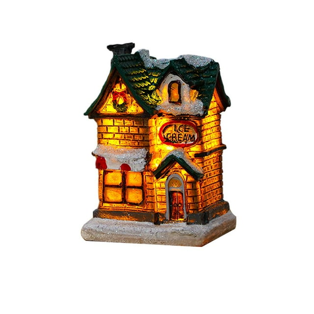 Visland Christmas Winter Village Houses, with LED Light Up, Mini Christmas Figurines Accessories for Villages Landscape Accessory Set