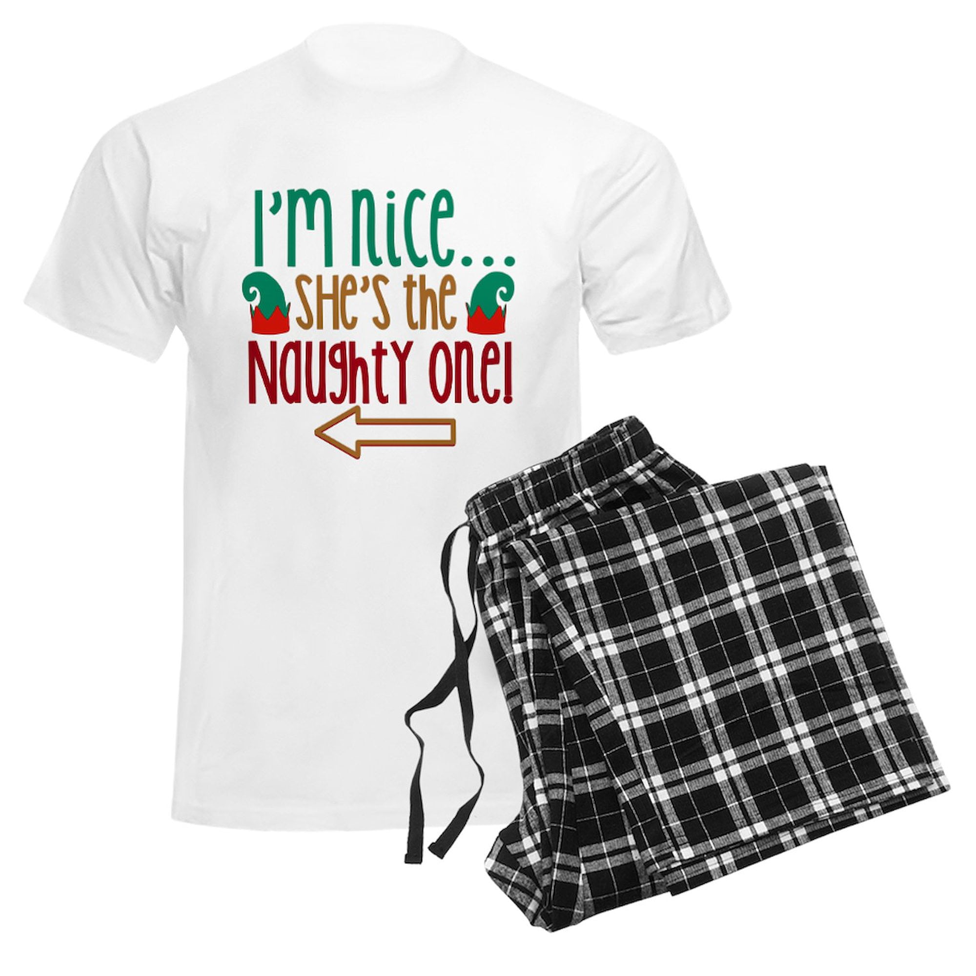 CafePress - Im Nice She's Naughty Elf Hat Pajamas - Men's Light Loose Fit Cotton Pajama Set