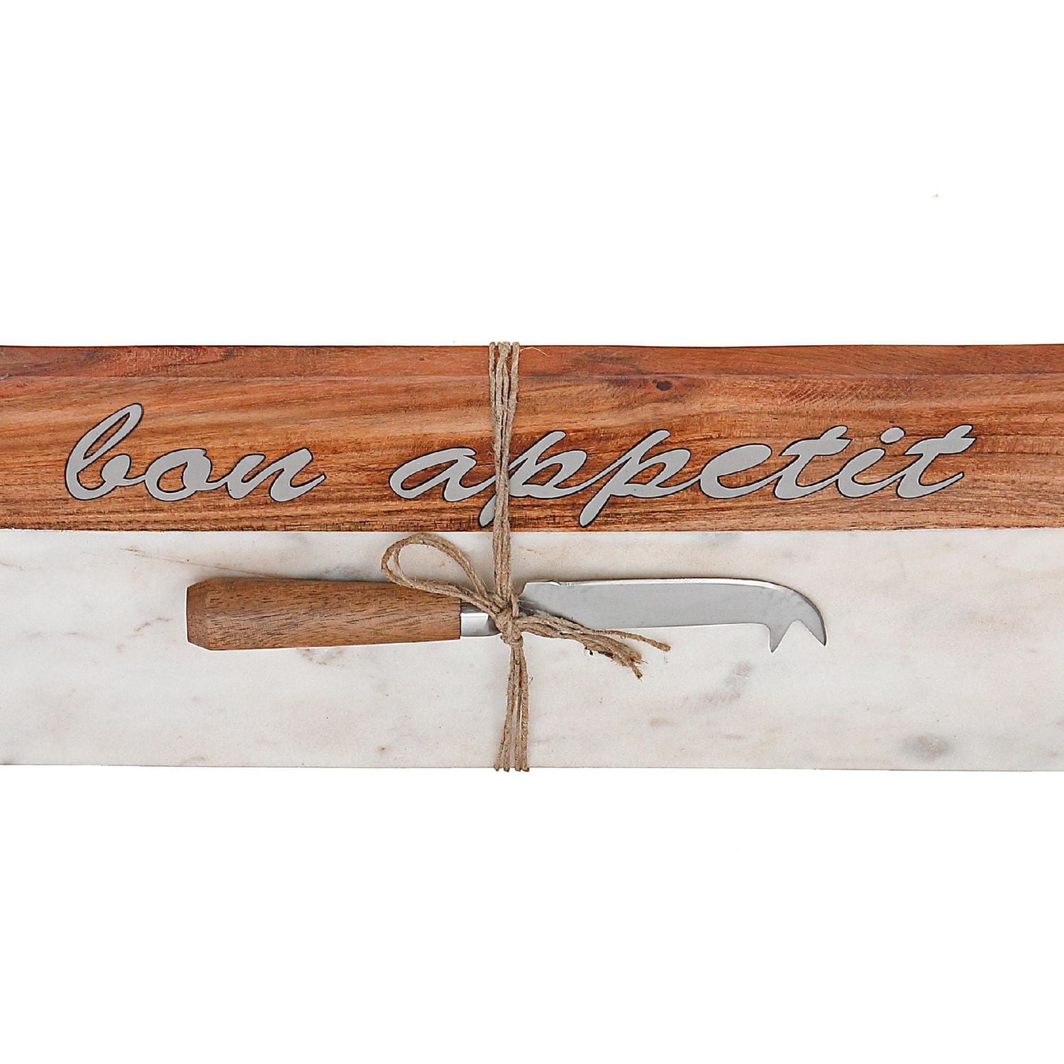 IH Casa Decor Acacia & Marble Serving Tray W Bon Appetit Inlay & Spreader