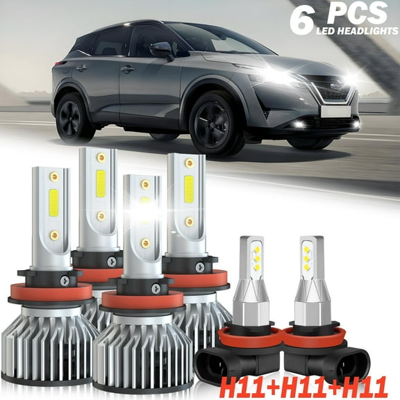 Fit for 2016 - 2019 Nissan Rogue Hybrid LED headlight bulbs H11 H9 H8 High/Low Beam+ Fog lights,12000LM 50W 6000K,500% Brighter than halogen, 6PCS