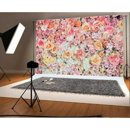 GreenDecor Polyester Fabric Photography Backdrop 7x5ft Romantic Roses Flowers Wall Wedding Decors Party Bride Girlfriend Children Baby Kids Portraits Photos Props Shooting Video