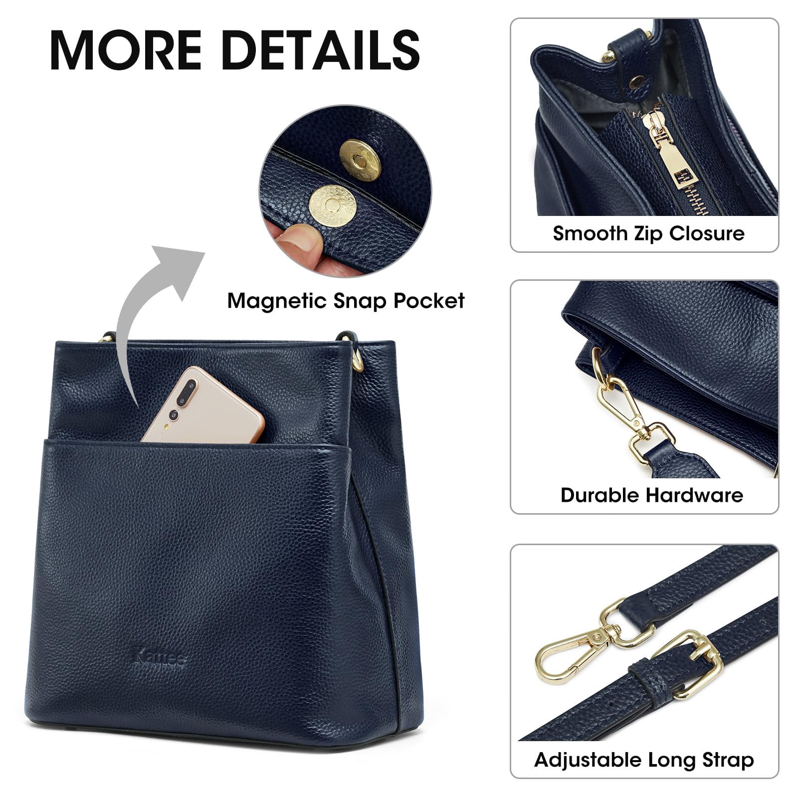 Kattee Leather Handbags for Women, Medium Soft Shoulder Tote Crossbody Purses Bucket Bags with 2 Straps