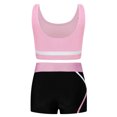 thumbnail image 2 of Yartina Kids Girls Ballet Dance Yoga Workout Outfit Contrast Color Sleeveless Crop Top with Shorts Pink 10, 2 of 7