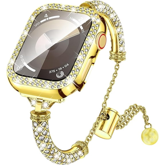 YOURSEA Band & Case Designed for Apple Watch – 40mm 41mm 44mm 45mm Women Metal Fancy Bracelet Strap with Bling Rhinestone Screen Protector Cover for iWatch Series 9 8 7 SE 6 5 4