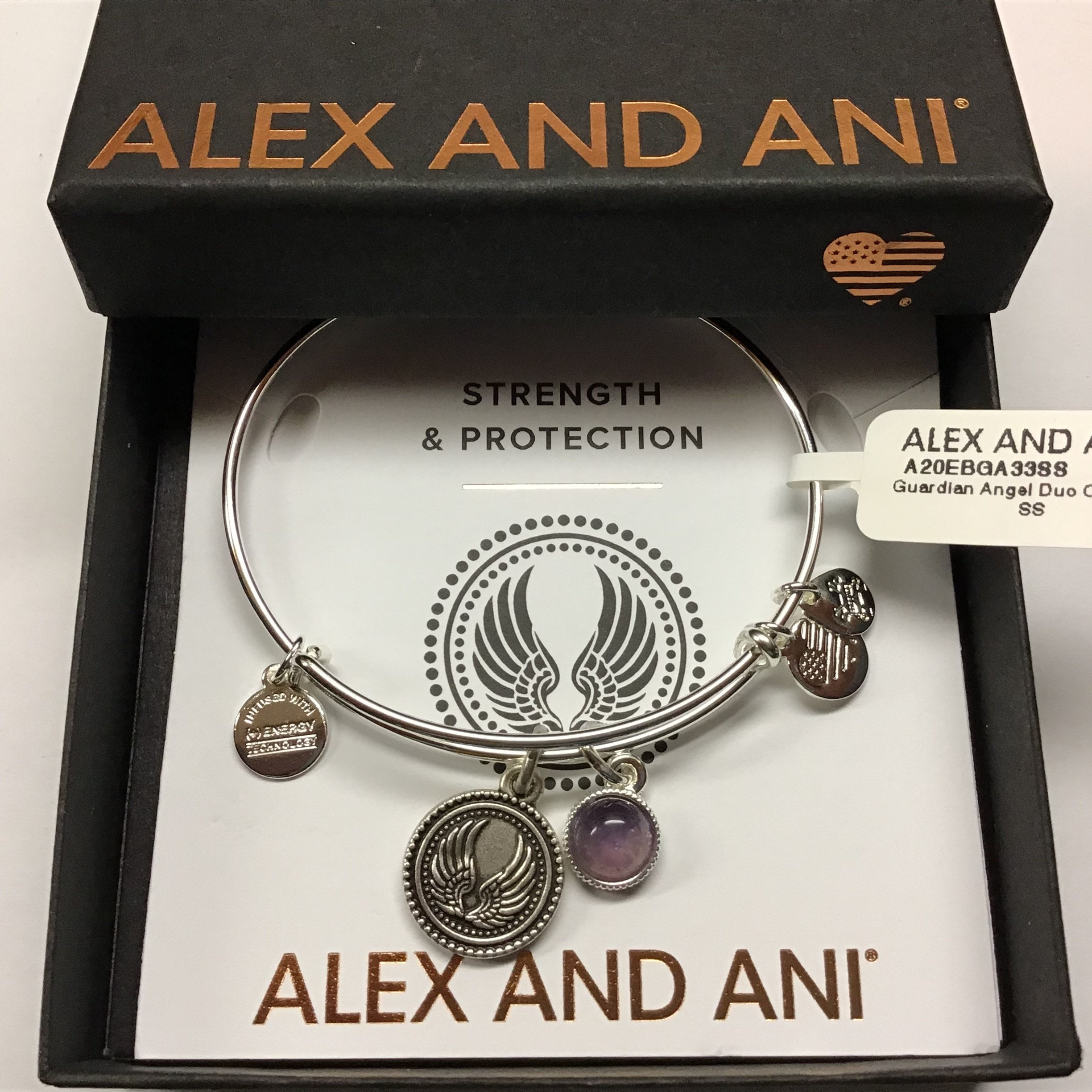Alex and Ani Duo Charm Bangle Bracelet Silver/Angel One Size
