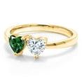 thumbnail image 2 of Gem Stone King 18K Yellow Gold Plated Silver Fashion Right-Hand Ring Heart Shape Green Nano Emerald and Moissanite (0.92 Cttw, Size 9), 2 of 6