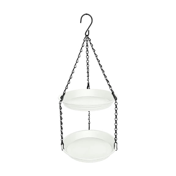 All-Weather 2-Tier Hanging Bird Feeder, Multi-Use Bird Seed & Water Tray for Outdoor Gardens, Balconies & Patios (White)