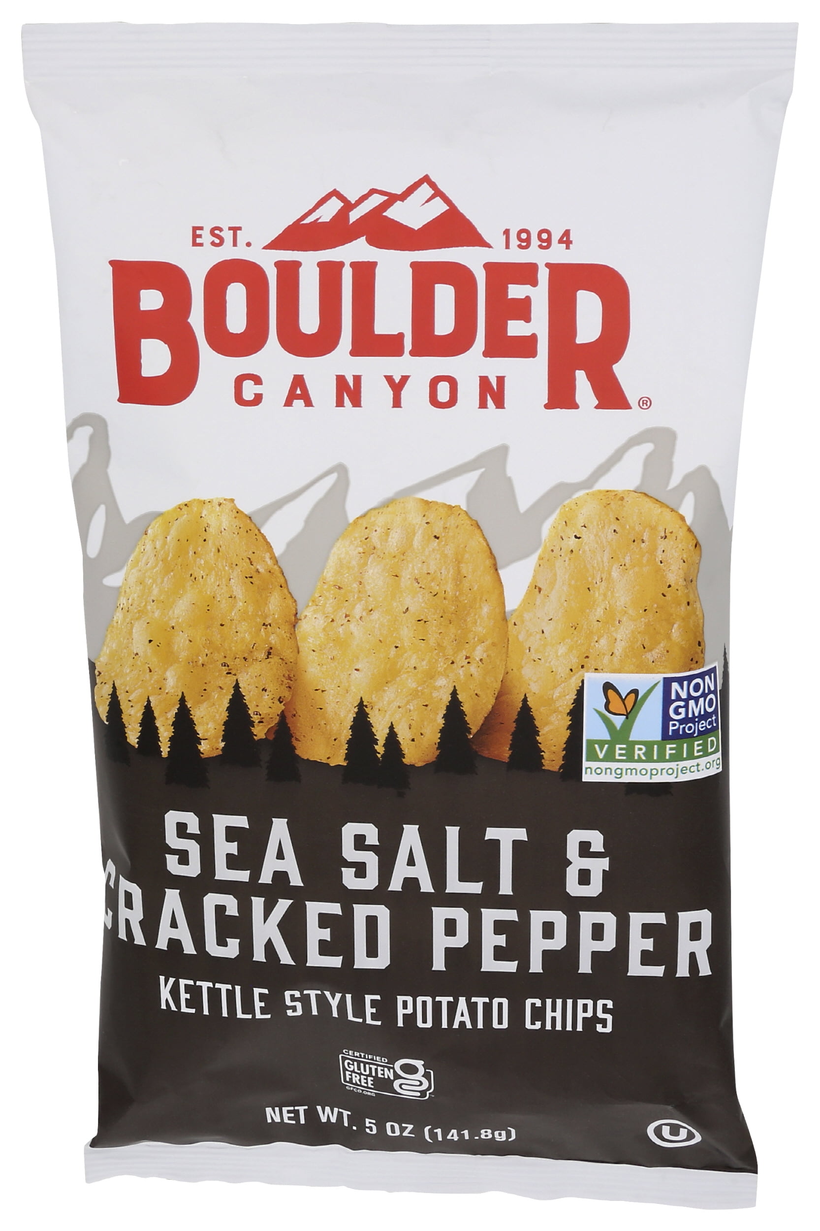 Pack of 12, Boulder Canyon Sea Salt and Cracked Pepper Kettle Chips, 5 oz