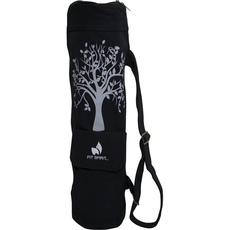 Fit Spirit Tree of Life Exercise Yoga Bag With 2 Cargo Pockets - Black (MAT  IS NOT INCLUDED)