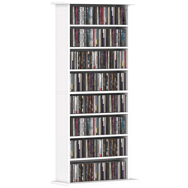 HOMCOM Armoire de Rangement Multimédia Étagère à DVD à 8 Niveaux avec Tablettes Ajustables Blanc