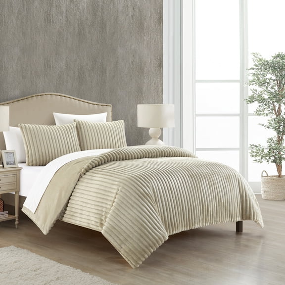 Pabrico 3 or 2 Piece Comforter Set Microplush Channel Quilted