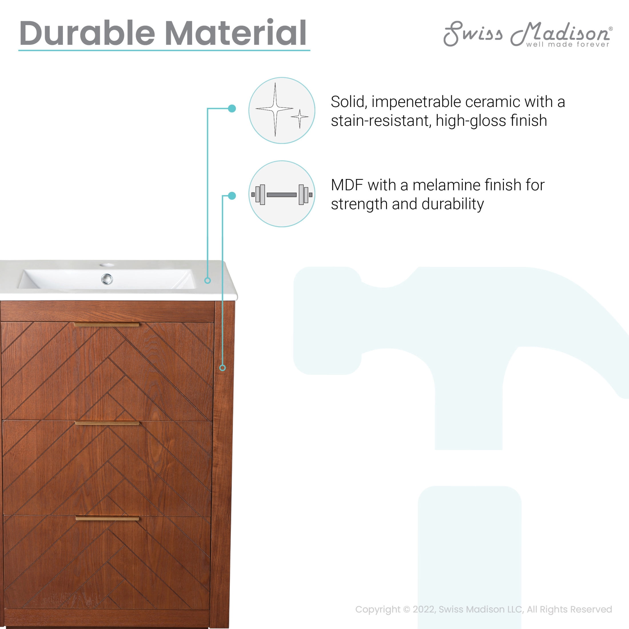 Daxton 24" Freestanding Bathroom Vanity in Brown Oak with Sink Top