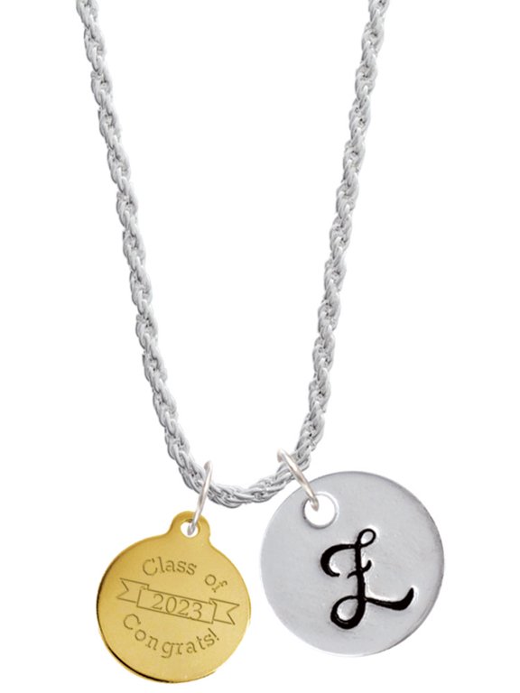 Goldtone Engraved Class of 2023 Silvertone Script Initial Disc - Z - Charm Necklace, 20"+3"