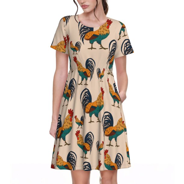 Balery Rooster Vestidos sueltos de manga corta para mujer, vestidos de verano 2025, vestidos casuales de corte A con vuelo.