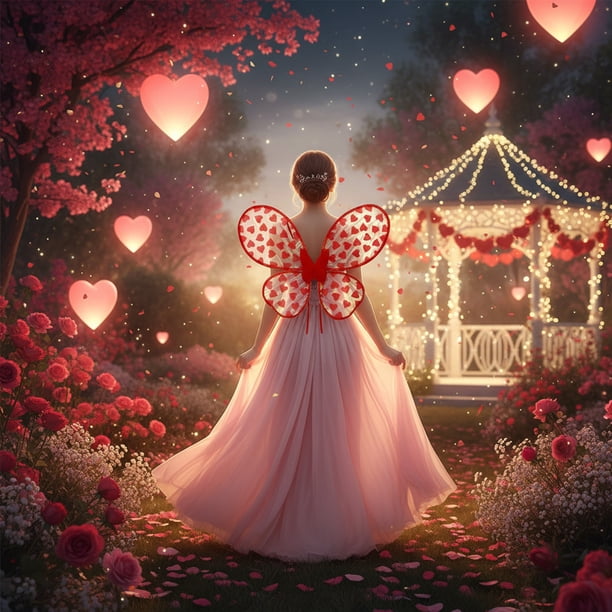 Adornos para San Valentín, regalos para San Valentín, alas de mariposa con flores en la parte trasera, decoradas con alas de poliéster.