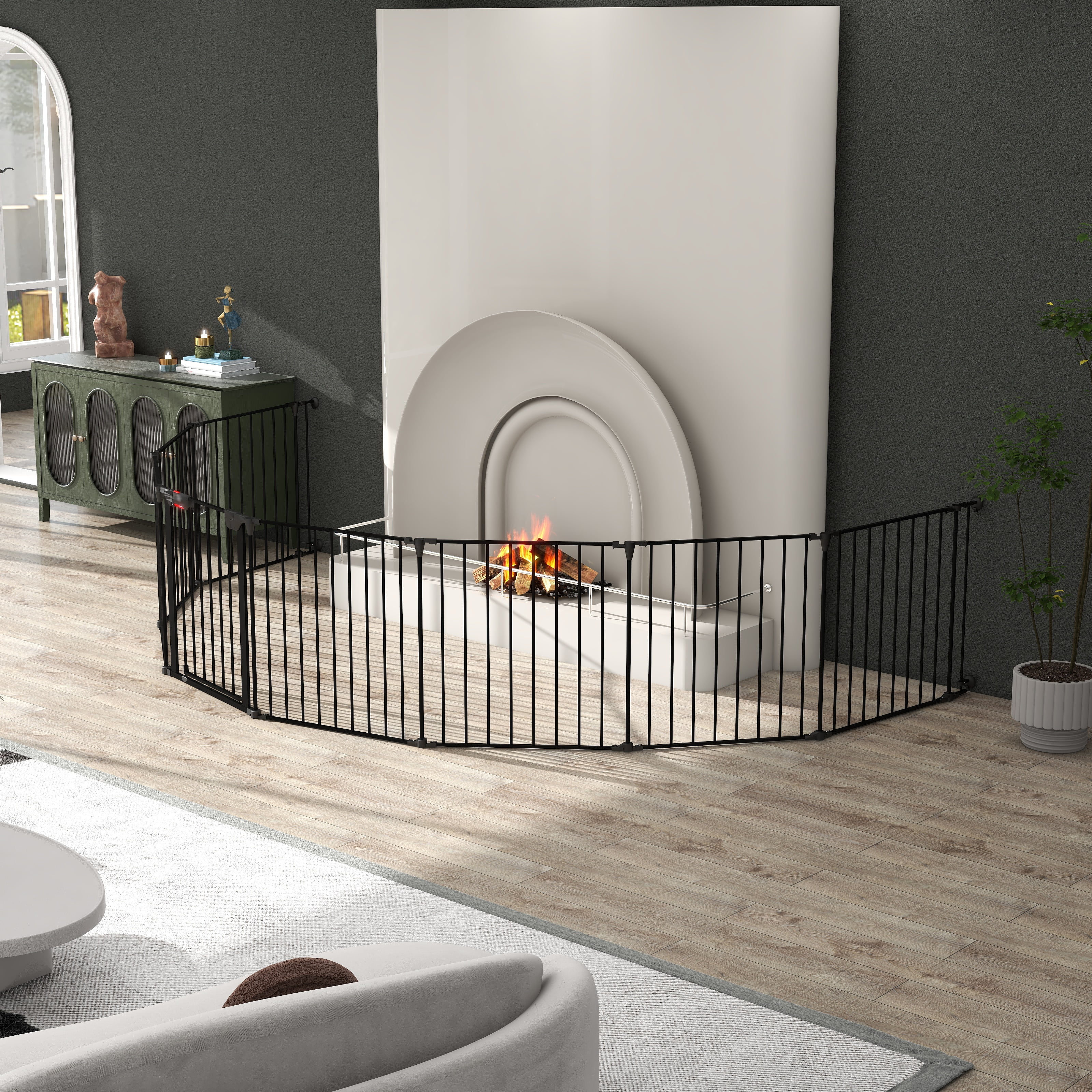 200" Adjustable 8-Panel Metal Pet Gate - Ideal for Doorways, Stairs, Fireplaces, Christmas Trees & Prohibited Areas