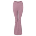 thumbnail image 5 of GEWSEY Women's Lettuce Trim Bell Bottom Flare Pant Elastic High Waist Wide Leg Pants (Pink, S), 5 of 9