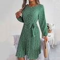 thumbnail image 5 of abtuhar Womens Summer Dresses,Women's Fall New Casual Long Sleeve Floral Hem Pleated Skirt Plus Size Dresses,Green, 5 of 5