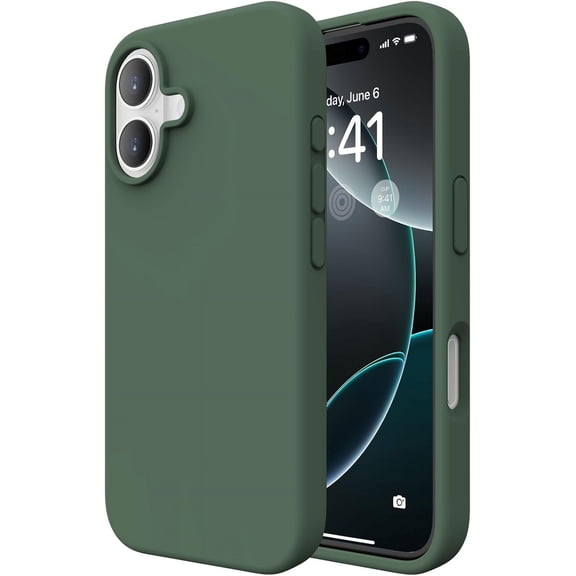 iPhone 16 Case, iPhone 16 Phone Case Liquid Silicone Gel Rubber Slim Phone Case Soft Anti-Scratch Durable Microfiber Lining Full Body Shockproof Protective Cover iPhone 16 6.1", Forest Green