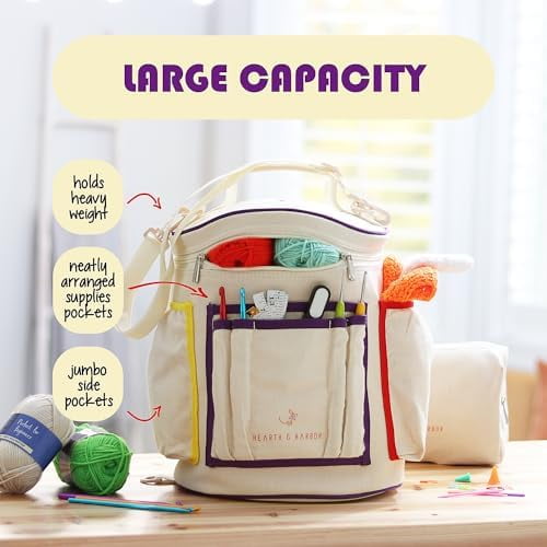 Hearth Harbor Crochet Bag Organizer Durable Knitting Bag Yarn Organizer for Crochet Accessories and Supplies Canvas Yarn Bag Crochet Organizer with Accessories Case Yarn Storage Organizer Walmart Busi...