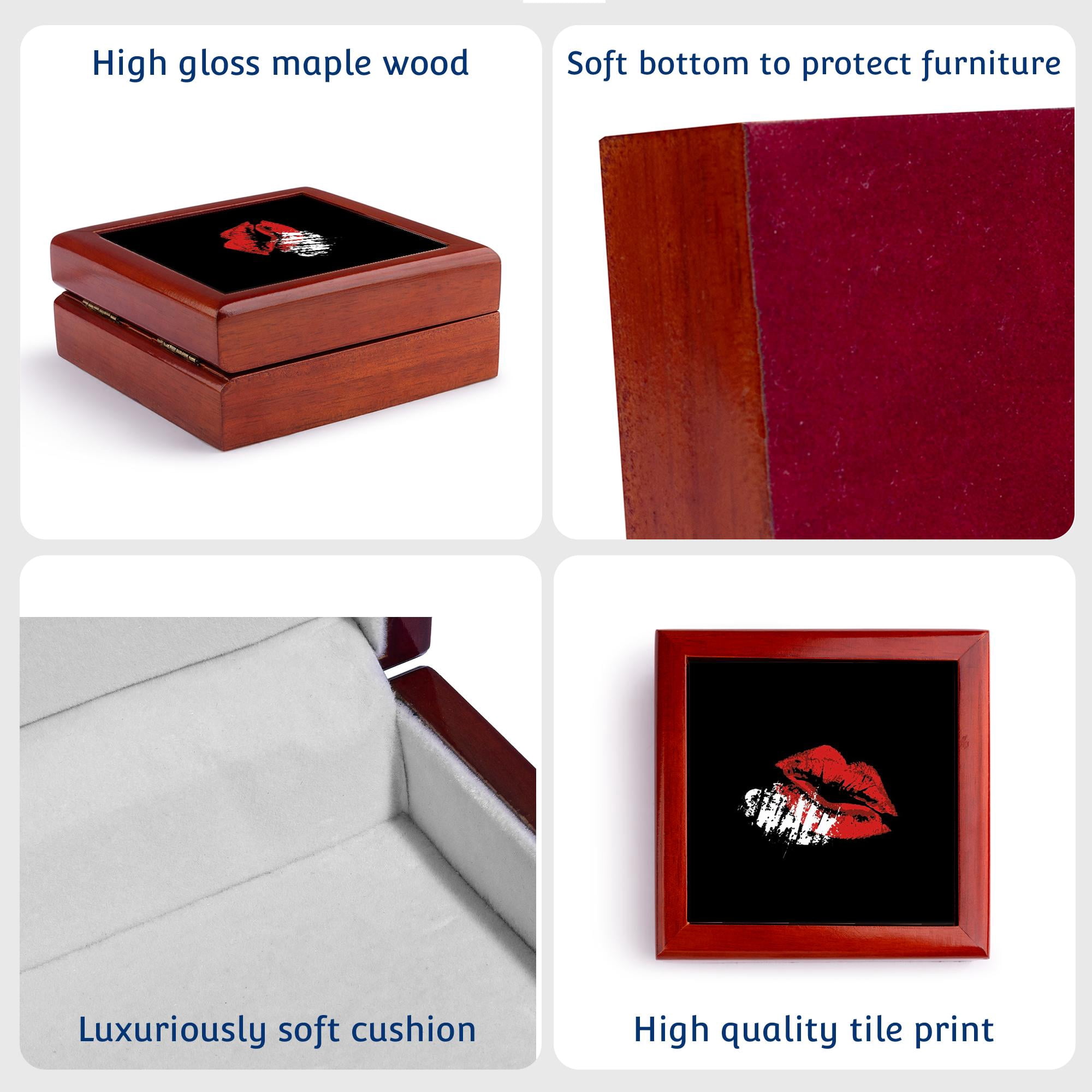 3dRose, Fun SWALK Postal Abbreviation With Sweetheart Red Lipstick Kiss , Jewelry Box 5.5x5.5 inch with 4 inch tile
