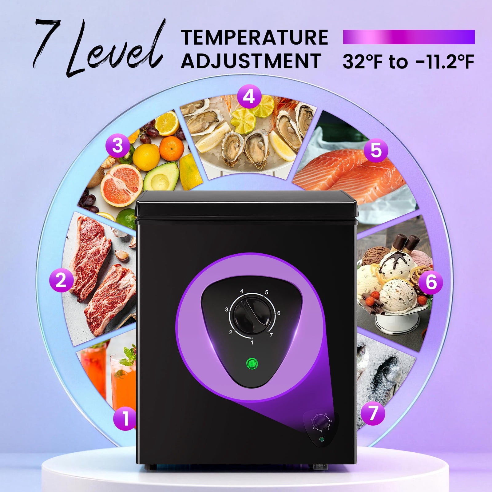 JIEJIA 4.5 cu.ft Compact Chest Freezer, Mini Freezer with Adjustable Temperature, 2 Removable Baskets, Top Open Door, Energy Saving, White