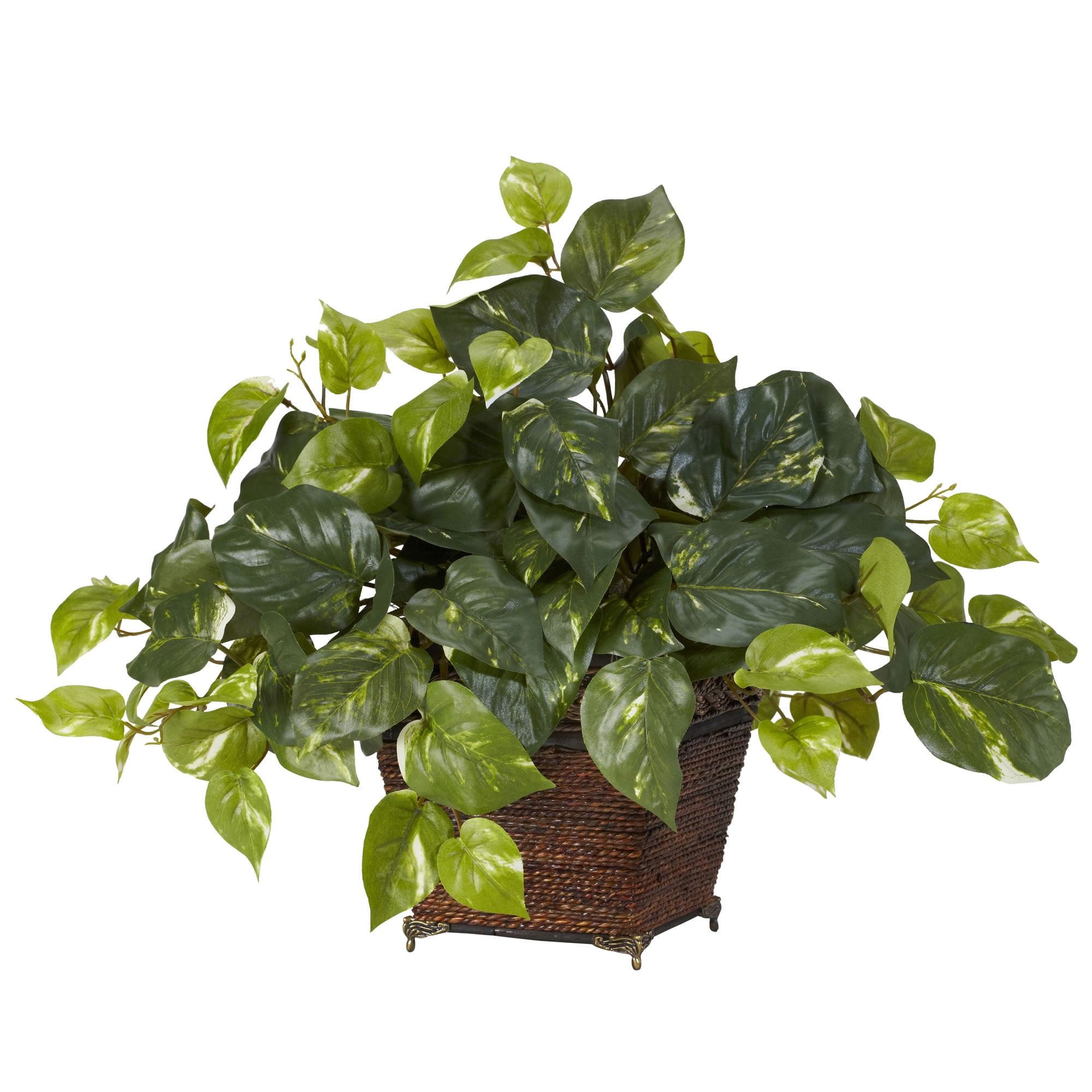 17" Green Pothos Silk Plant with Coiled Rope Planter
