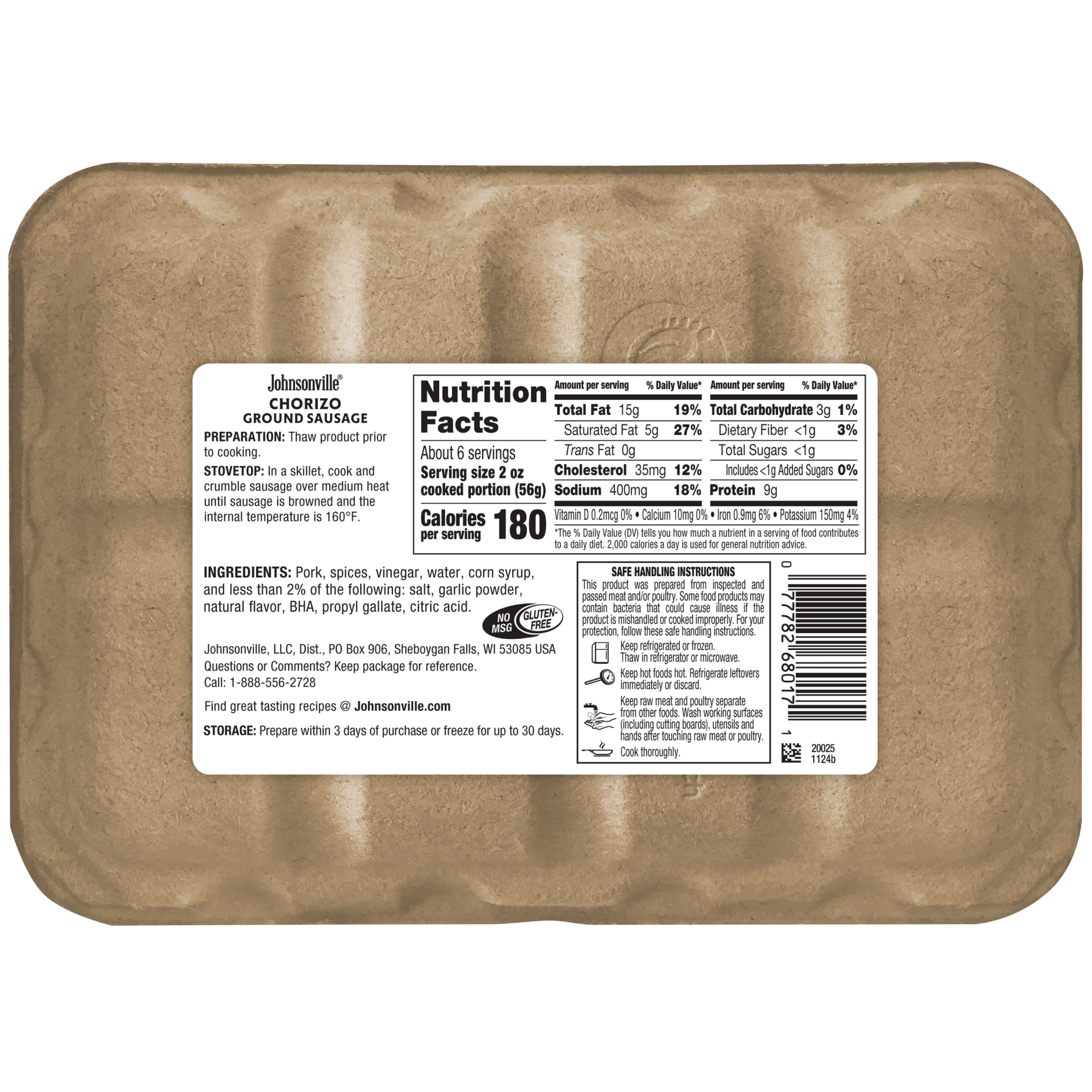 Johnsonville Ground Chorizo Sausage, 16 oz (Frozen)