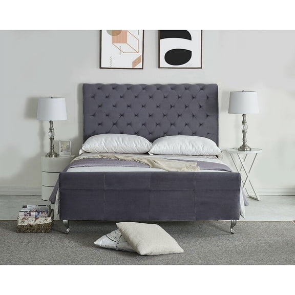 Uspridefurniture Collinsworth Tufted Low Profile Sleigh Velvet Bed -Queen