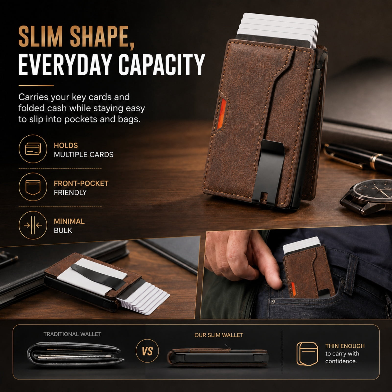 Lumanee Magvault Wallet, Lumanee Magvault Minimalist Wallet, Convenient Pop-Up Mechanism with Transparent Window, Signal Insulating Physical Layer, Ideal for Commuting and Travel