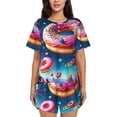 thumbnail image 1 of Balery Starry Sky Colorful Donut Conjunto de Pijama para Mujer con Estampado, Dos Piezas de Manga Corta y Shorts, Ropa de Dormir Suave con Cuello Redondo y Bolsillos-X-Large, 1 of 6