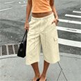 thumbnail image 5 of Mifsaly Capri Cargo Pants for Women Elastic Drawstring Waist Cropped Trousers with Pockets Lightweight Casual Knee Length Vacation Summer Capris White,M, 5 of 5