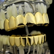 14k Gold Plated Grillz Set Eight Top Upper Teeth And 8 Bottom Eight Lower Plain Teeth Hip Hop Grills