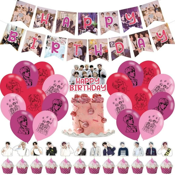 MeiYiYou Birthday Party Supplies,MeiYiYou Birthday Decorations AFN1Gift Set - Banners,Cake Toppers,21PCS Cupcake Toppers Perfect for Boys and Girls(Pink)