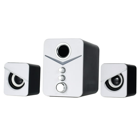 SADA SADA D-221 Système de Haut-Parleurs Audio 3,5 mm Alimenté par USB à 2,1 Canaux avec Lumières DEL Bleu Glace pour Ordinateurs Portables et Téléphones, Blanc