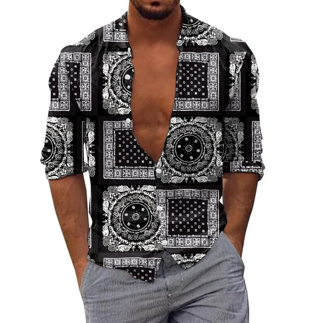 Hommes Automne Hiver Revers à Poitrine Pleine Impression Plage Chemise à Manches Longues