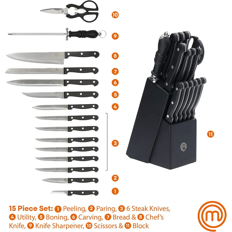 MOSTA Ceramic Coated Knife Block Set with 16Pcs Kitchen Knives, Chef K –  DOUBLE GLOBAL INC