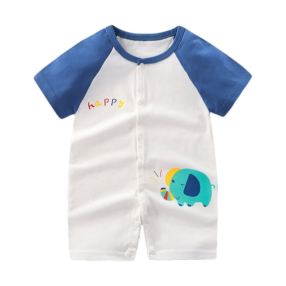 Yutgune Baby Boy Girl Romper Summer Color Block Short Sleeve Cartoon Print Bodysuit Infant Baby Clothes 6-9 Months