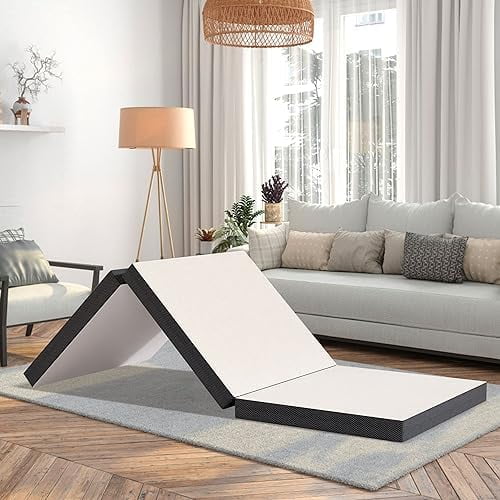Folding Mattress, Tri-Fold Gel Memory Foam Mattress Portable Foldable Mattress with Washable Cover & Non-slip Bottom & Breathable Mesh Sides, Certipur-Us Certified, Fiberglass Free, (3 Inch, Twin XL)