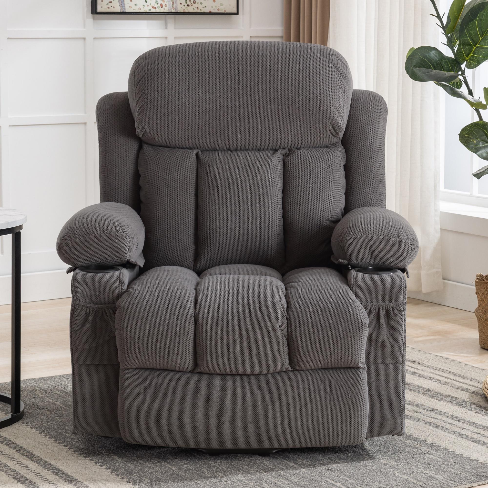 Power Lift Recliner Chairs with Massage and Heat, UHOMEPRO Electric Fabric Recliner Chair for Elderly, Living Room Furniture with USB Charge Port, 2 Cup Holders, and Side Pocket, Gray