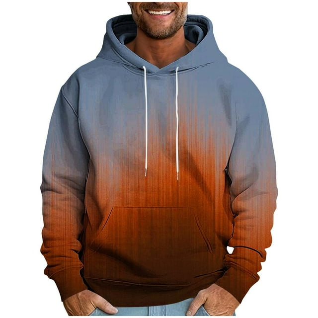 Gradient Color Hooded Pullover for Men Casual Long Sleeve Drawstring Gym Hoodies Sweatshirts with Kangaroo Pocket