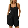 thumbnail image 2 of Yanlir 2025 Spring Summer Rompers for Women's Fashion Solid Round Neck Overalls Elastic Strap Sleeveless Pockets Short Jumpsuit(Black#1,S), 2 of 7