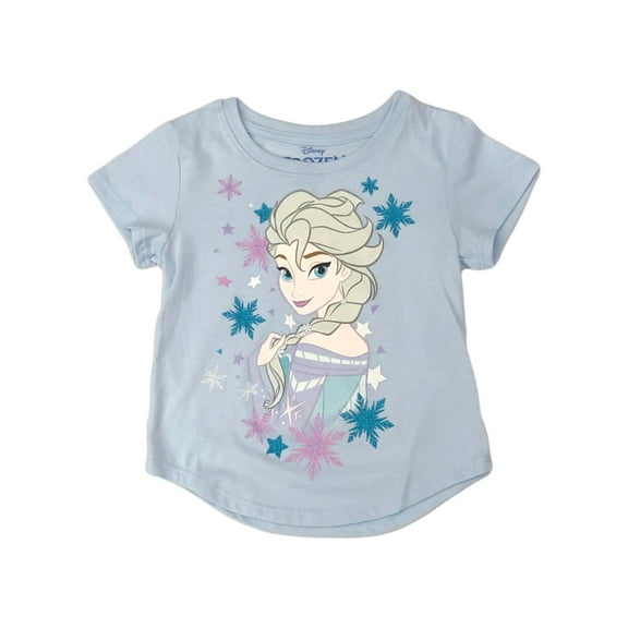 Disney Frozen Girls Blue Elsa Glitter Snowflake Short Sleeve T-Shirt Tee 5