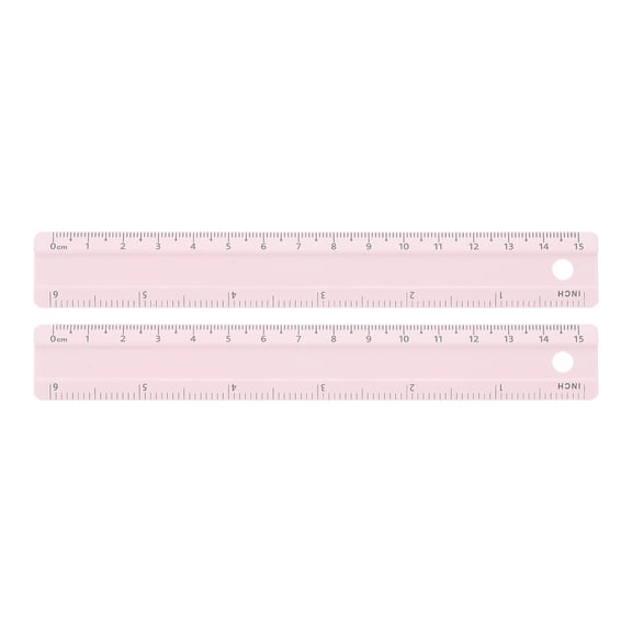 Uxcell 2pcs Metal Straight Ruler 6 Inch(15cm) Metric Aluminum Alloy Measuring Rulers Scale Tool with Hole for Measure Study Reading Classroom Office, Light Pink
