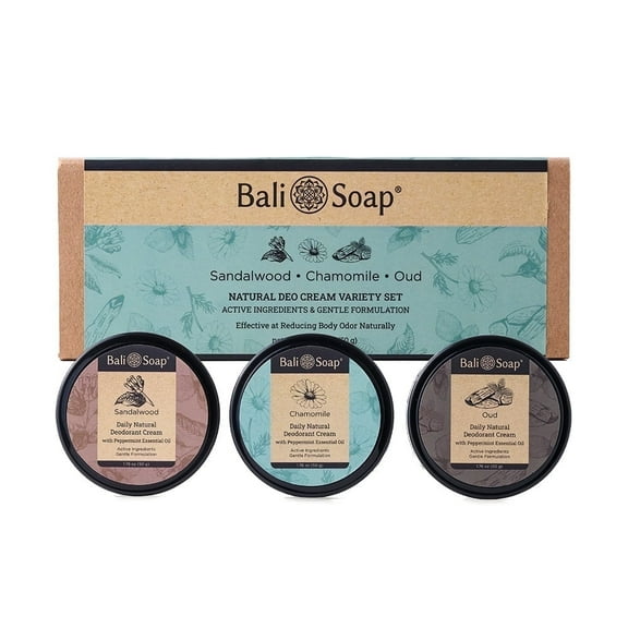 Bali Soap Natural Deodorant Cream Variety Pack, 3 Scents ? Peppermint, Sandalwood, Chamomile