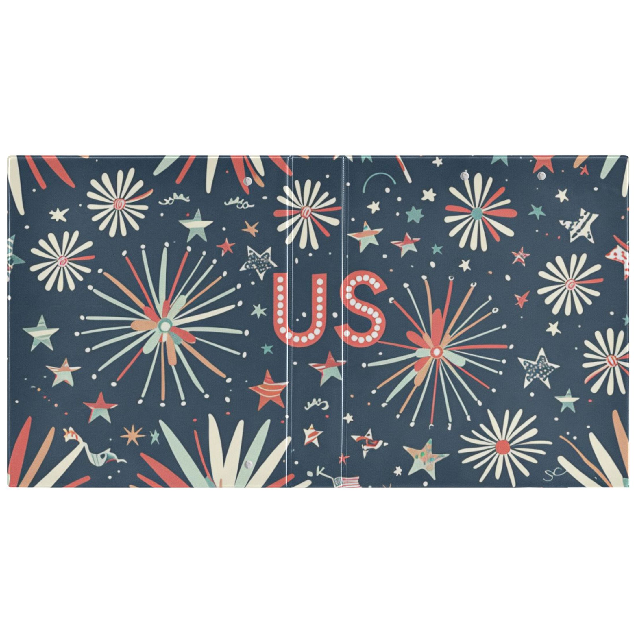Fireworks and Stars Us 3 Ring Binders 1.5 inch Hardcover File Folders with Interior Pockets A4 Size Organizer for School Office Hospital