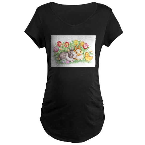 CafePress - Easter Bunnies, Duckling And Tulips Maternity T Sh - Maternity Dark T-Shirt